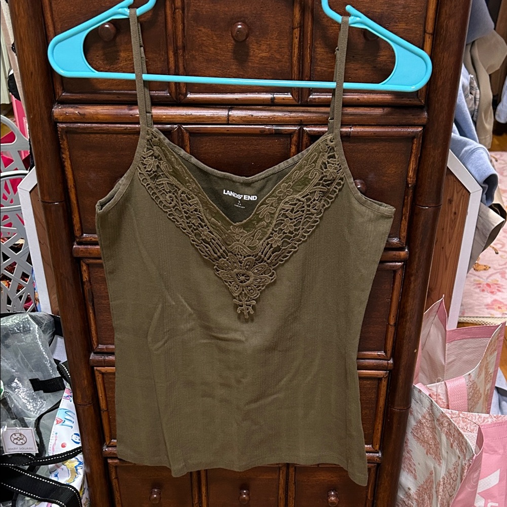 Lands' End Khaki Lace Cotton Camisole Small